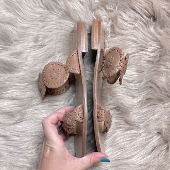 Jack Rogers Leather Lauren Slide Sandal Floral Shaped Low Stacked Heel - Picture 3 of 14